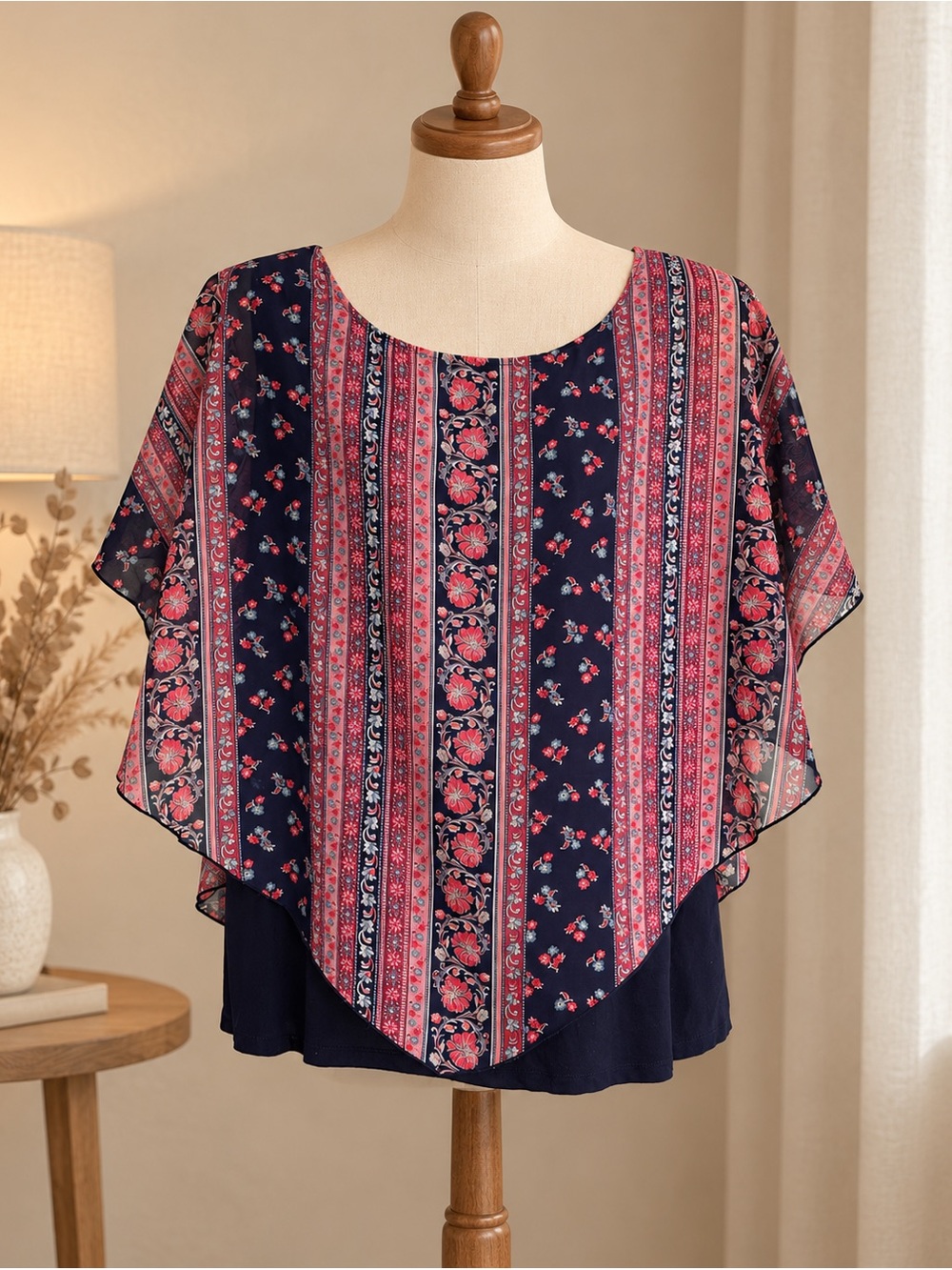 Alyx Navy Floral Stripe Poncho-Style Tunic  2XL